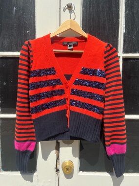 Marc by Marc Jacobs Sequin Striped Orange Sweater